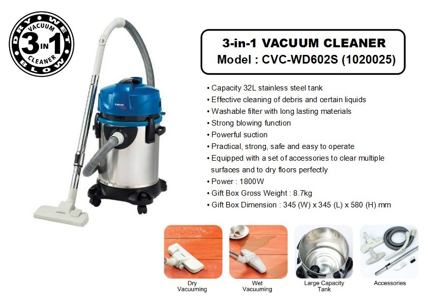Cornell 3-In-1 Stainless Steel Tank Vacuum Cleaner 1800W | CVC-WD602S
